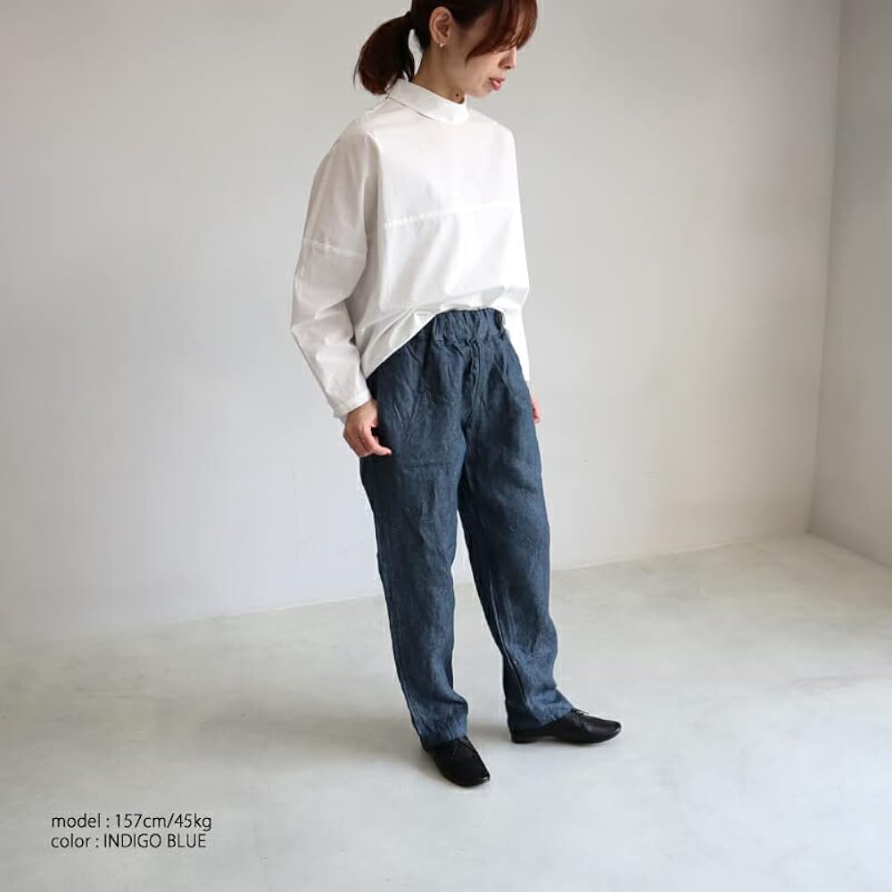 23SS　ソワ soi-e　リネンデニムパンツ　日本製　ゆったり　ワイドパンツ soi-e ソワ コットンリネンデニムパンツ 日本製 ゆうパック発送